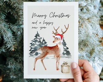 Christmas card Merry Christmas with cute reindeer, Christmas greeting, Christmas gift, card for Christmas, Merry Christmas - postcard