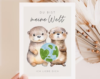 Otter Love Card You are my world, Gift for partner, I love you card, Valentine's Day card, Anniversary gift, Wedding anniversary card