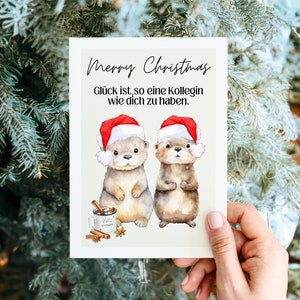 クリスマスカード同僚カワウソモチーフ、同僚クリスマス、同僚へのクリスマスプレゼント、同僚ギフトカード、同僚にありがとうを言う