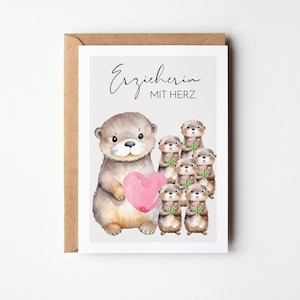 Cadeau éducatrice, cadeau éducatrice, cadeau remerciement cadeau éducatrice cadeau anniversaire, adieu garderie maternelle carte loutre douce