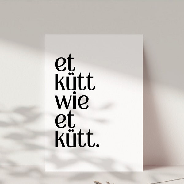 Kölsche Posterkarte "Et kütt wie et kütt", perfektes Geschenk für jeden Köln Liebhaber