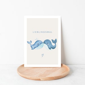 Simpatica cartolina balena "Balena preferita" con due balene che si baciano, regalo per il partner, anniversario, regalo per l'anniversario di matrimonio, regalo per gli innamorati