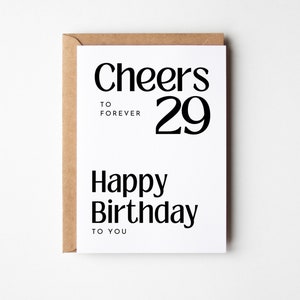 Lustige Geburtstagskarte retro für Herzensmenschen, Happy Birthday Karte, Geburtstagskarte Männer Frauen, Cheers to forever 29, Postkarte A6