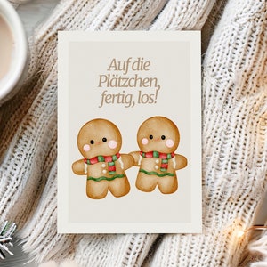 Carte de Noël douce et amusante « À vos marques, prêts, partez » pour vos biscuits, jolie carte de biscuits, vœux de Noël, cadeau de Noël