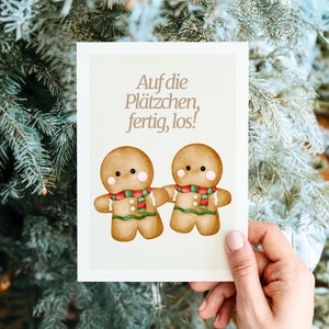 Süße und Lustige Weihnachtskarte "Auf die Plätzchen fertig, los", niedliche Keks Karte, Weihnachtsgruß, Weihnachtsgeschenk