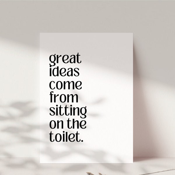 Lustige Postkarte mit Lebensweisheit als Geburtstagsgeschenk, Karte mit Mindset Spruch  "great ideas come from sitting on the toilet"