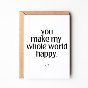 Carte postale « Tu rends mon monde heureux », cadeau pour ta personne préférée, cadeau pour petite amie, cadeau de Saint-Valentin, carte postale A6