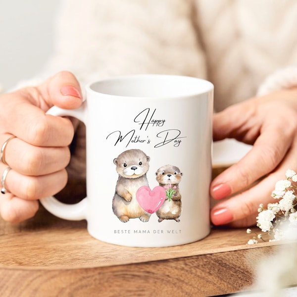 loulala® Muttertag Geschenk süße Tasse mit Otter Motiv - Beste Mama der Welt,  Muttertagsgeschenk, Geschenk zu Muttertag, Mothers day gift