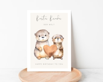 Tarjeta de nutria para regalar a un hermano, mejor hermano, cumpleaños de un hermano, tarjeta de cumpleaños de un hermano, tarjeta de feliz cumpleaños para un hermano.