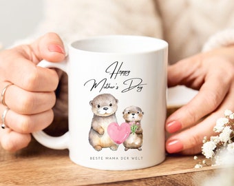 loulala® Muttertag Geschenk süße Tasse mit Otter Motiv - Beste Mama der Welt,  Muttertagsgeschenk, Geschenk zu Muttertag, Mothers day gift