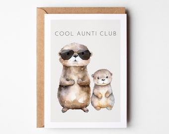 Carte de vœux pour tante Cool Aunti Club avec de jolies loutres, cadeau pour tante, tu vas être tante, cadeau pour tante, anniversaire pour tante, carte pour tante