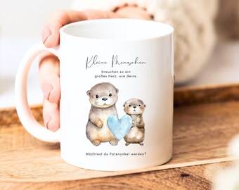 El padrino te pregunta: una linda taza con un motivo de nutria. ¿Te gustaría ser mi padrino? ¿Te gustaría ser padrino? Taza del padrino.