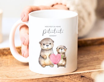 loulala® godmother questions cute mug with otter motif, would you like to be my godmother? Godmother for a girl - otter mug