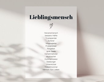 Karte "Lieblingsmensch", Synonymkarte Lieblingsmensch, Grußkarte Geburtstag, Karte Herzensmensch - nach Wunsch inkl. Kuvert