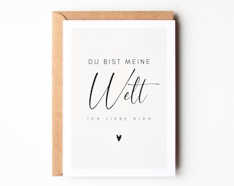 Liebes-Postkarte "Du bist meine Welt, ich liebe dich", Geschenk für Partner, Geschenk für den Lieblingsmenschen | inkl. Kuvert nach Wunsch