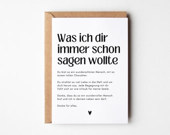 Ansichtkaart Wat ik altijd al tegen je wilde zeggen, cadeau voor vriendin, cadeau voor je favoriete persoon, bedankje, waarderingskaart