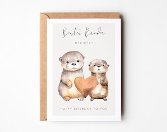 Tarjeta de nutria para regalar a un hermano, mejor hermano, cumpleaños de un hermano, tarjeta de cumpleaños de un hermano, tarjeta de feliz cumpleaños para un hermano.