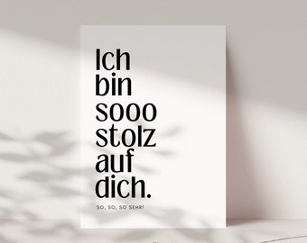 Mutmacher Karte "Ich bin so stolz auf dich", Mut machen, Prüfung bestanden, schwere Zeit überstanden, Ich bin stolz auf dich | Postkarte A6