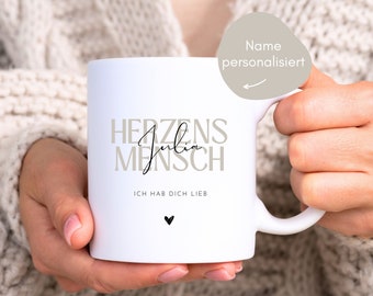 loulala® Herzensmensch Tasse personalisiert mit Namen, Lieblingsmensch Geschenk, personalisierte Tasse für beste Freundin