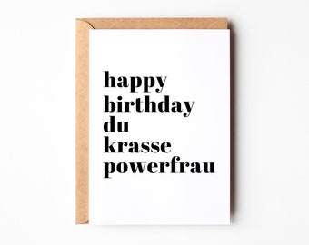 Grappige verjaardagskaart voor beste vriend "Happy Birthday you awesome power woman", Gelukkige verjaardagskaart voor vrouwen