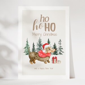 Biglietto di Natale carino Ho Ho Ho, Buon Natale, auguri di Natale, regalo di Natale, biglietto di Natale divertente con bassotto, Buon Natale