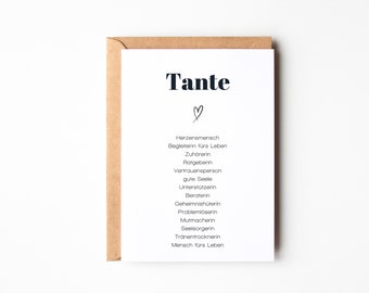Carte postale d'anniversaire pour tante, cadeau pour tante, carte d'anniversaire affectueuse pour tante, définition de tante