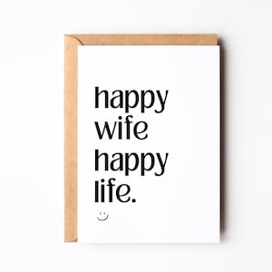 Postal divertida "esposa feliz vida feliz", regalo de esposa, aniversario de bodas, regalo para mujeres, tarjeta de nacimiento de esposa / Postal DINA6