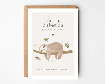 Gift for birth, card for birth, congratulations on the birth, baby gift, birth congratulations card cute sloth - loulala®