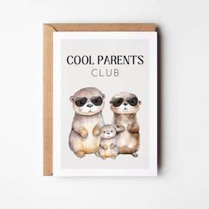 Cartão de felicitações Cool Parents Club com lontras fofas, presente dos pais, presente de nascimento, cartão de felicitações do bebê, parabéns aos pais