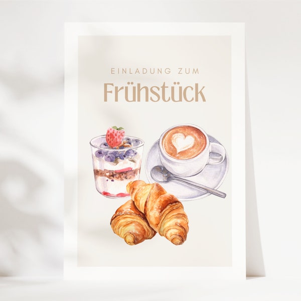 Einladung zum Frühstück, Geschenk Date Time verschenken, Zeit zu Zweit, Gutschein für ein gemeinsames Frühstück - Postkarte A6