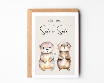 Otter love card with saying "forever side by side" Valentine's Day card, Valentine's Day gift, I love you card