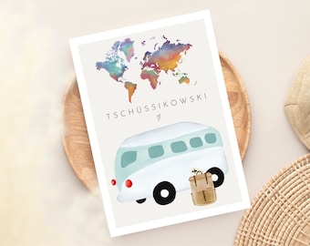Postcard for travelers, world trip, bon voyage card, farewell gift for travelers, travel, travel card to give as a gift, globetrotters