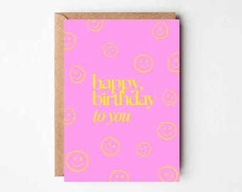 Birthday card smiley, greeting card birthday, birthday card, funny birthday card, Happy Birthday, congratulations greeting card pink
