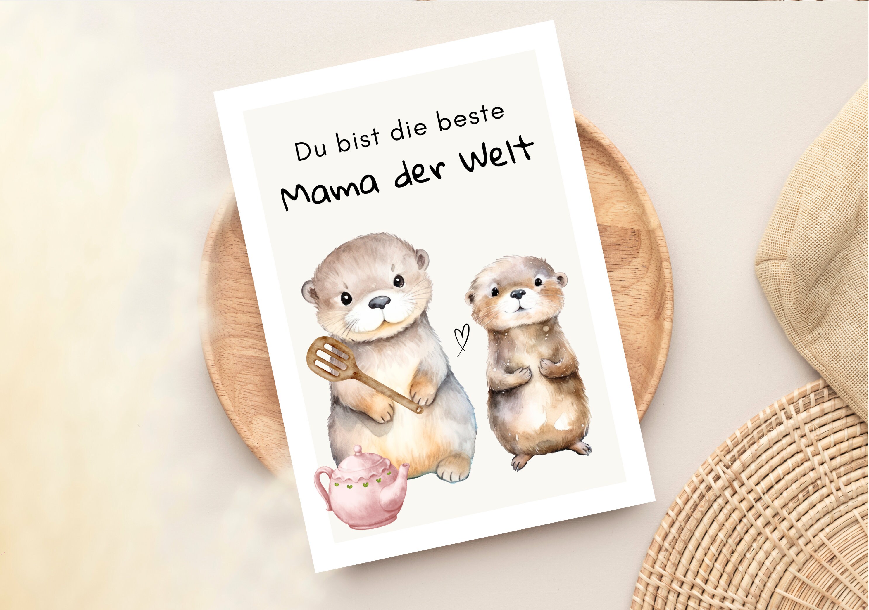 Mama Otter Grußkarte mit süßen Ottern, Muttertag Geschenk, Muttertag ...