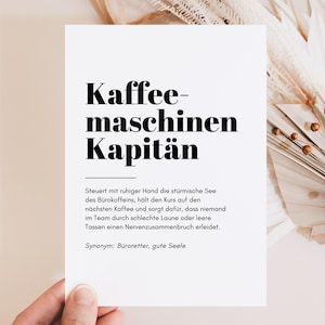 Carte amusante avec dicton amateur de café - « Capitaine de machine à café », cadeau de café pour collègues, cadeau collègue, patron, patron