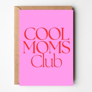 Tarjeta de felicitación de regalo para mamá Cool Mom Club rosa y rojo, regalo para mamá, regalo para nacimiento, regalo para mamá, cumpleaños de mamá, tarjeta para mamá, Día de la Madre