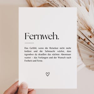 Postkarte Fernweh, Weltreise, Abschiedsgeschenk für Reisende, travel, Weltenbummler, Karte Fernweh Definition, Wanderlust Postkarte DIN A6