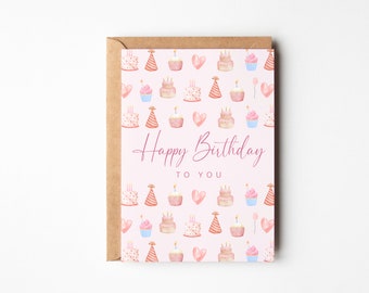 Birthday card with sweet cakes, Happy Birthday best friend, birthday card for women, birthday card in pink, postcard DINA6