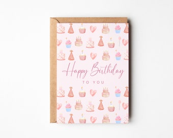 Geburtstagskarte mit süßen Torten, Happy Birthday beste Freundin, Geburtstagskarte für Frauen, Geburtstagskarte in rosa, Postkarte DINA6