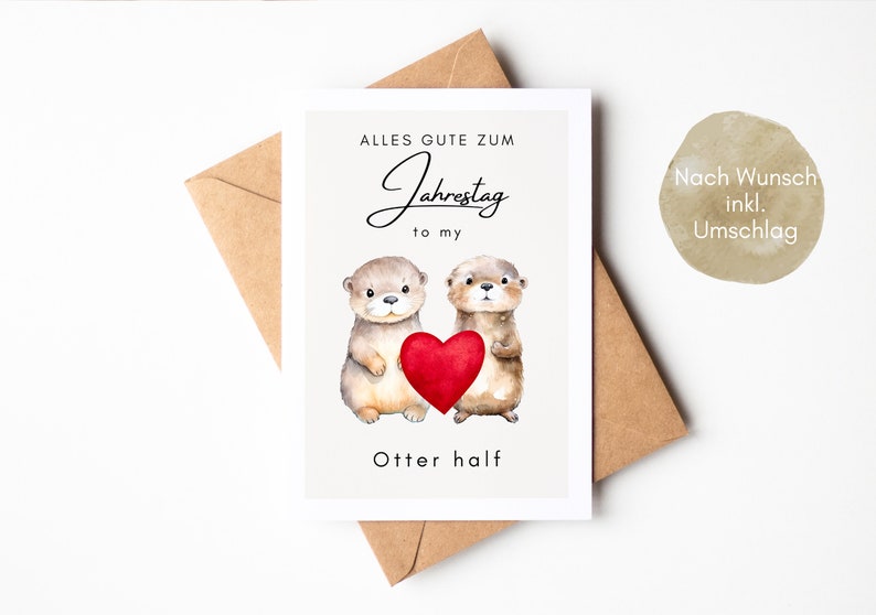 Anniversary gift otter, gift anniversary, husband wife anniversary gift, anniversary gift for him, otter postcard A6 -loulala® image 4