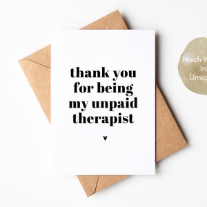 Postkarte "thanks for being my unpaid therapist", Geschenk für Freundin, Geschenk für den Lieblingsmenschen, danke sagen