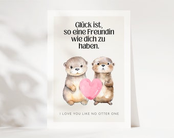 Cute otter best friend card with saying, otter gift best friend, best friend gift, card best friend birthday gift
