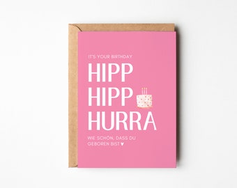 Geburtstagskarte "Hipp Hipp Hurra" für Herzensmenschen, Happy Birthday beste Freundin, Geburtstagskarte für Frauen, Postkarte DINA6