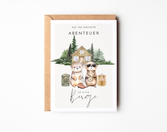 Regalo de senderismo para viajeros, postal de vacaciones de senderismo para regalar con lindas nutrias, montañismo, rumbo a la montaña - loulala®