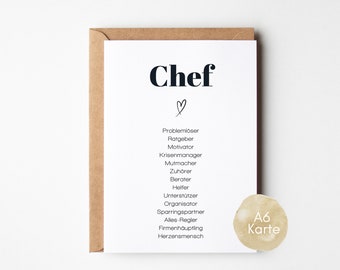 Karte für Chef, Synonymkarte Chef, Geschenk für Chef zum Geburtstag, der Chef danke sagen, Chef Abschied - DIN A6 Postkarte