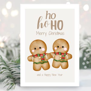 Grappige kerstkaart Ho Ho Ho, Prettige Kerstdagen en een Gelukkig Nieuwjaar, kerstgroet, kerstcadeau, schattige kerstkaartkoekjes