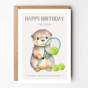 Carte d'anniversaire de tennis, loutre mignonne, cadeau de joueur de tennis, cadeau de joueur de tennis, anniversaire de joueur de tennis, carte de tennis - Hej.Otti®