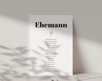 Ehemann Geschenk, Synonymkarte Ehemann, Hochzeitstag, Mann Geschenk Geburtstag, Mann Geburtskarte, nach Wunsch inkl.Kuvert