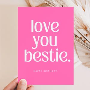 Postkarte LOVE YOU BESTIE inkl. Kuvert nach Wunsch, Beste Freundin Geschenk, Beste Freundin Karte, Freundin Geburtstag, Happy Birthday Card