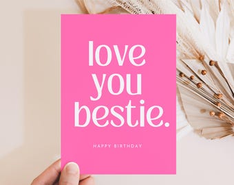 Carte postale LOVE YOU BESTIE avec enveloppe au choix, cadeau meilleur ami, carte meilleur ami, anniversaire ami, carte joyeux anniversaire